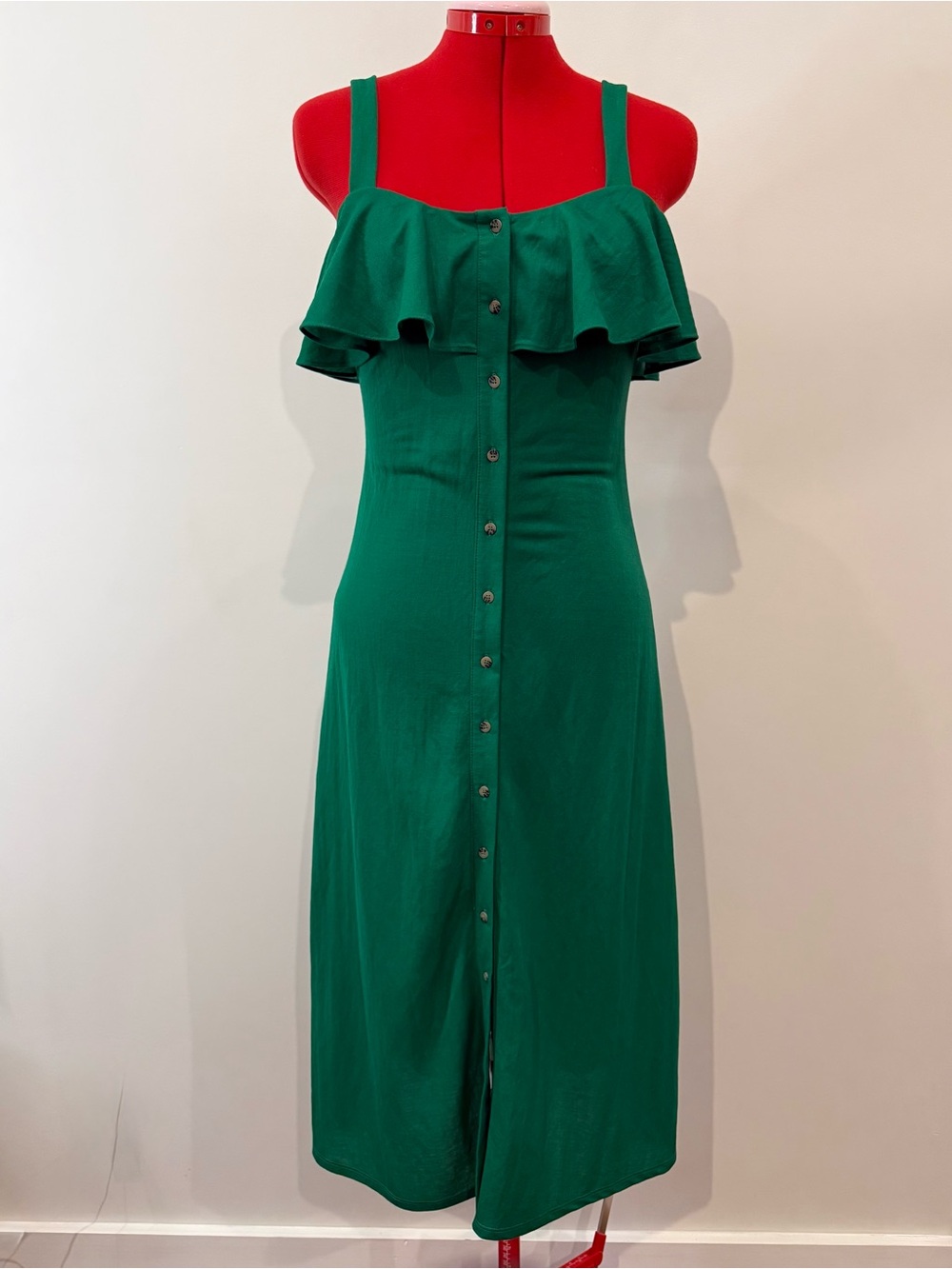 Gianni Bini Jade Green Ruffle-Front Button Midi Dress XS
